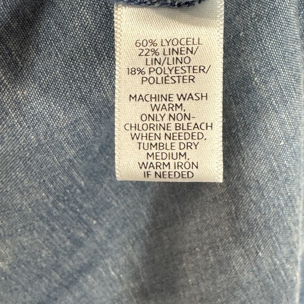 LOFT The Softened Shirt Women's XS Blue Chambray Cottagecore Hi Lo Hem Prarie - Picture 5 of 9